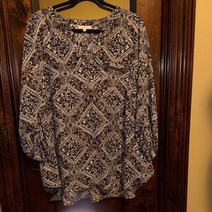 Maurices Navy Blue Printed Long Sleeve Blouse